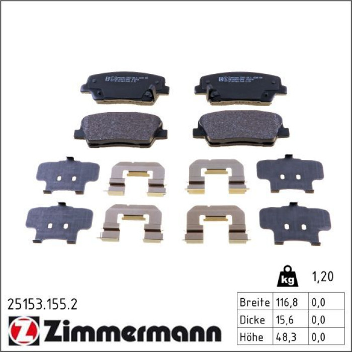 ZIMMERMANN Bremsbelagsatz, Scheibenbremse 25153.155.2 ZIMMERMANN Bremsbelagsatz, Scheibenbremse 25153.155.2