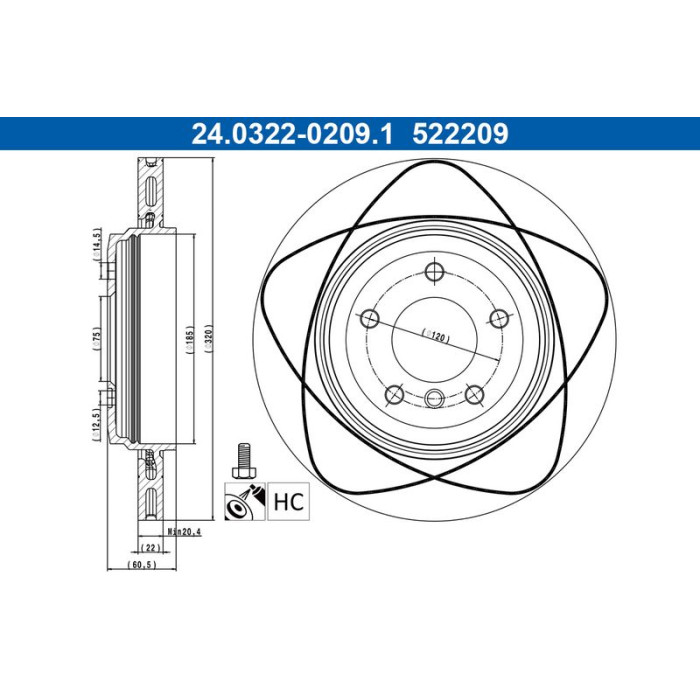 ATE Bremsscheibe BMW Hinterachse 3 2.5-3.0 99-06 PowerDisc 24.0322-0209.1 ATE Bremsscheibe BMW Hinterachse 3 2.5-3.0 99-06 PowerDisc 24.0322-0209.1