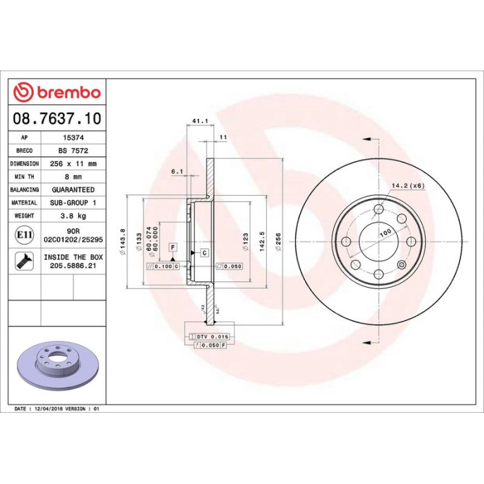 Brembo Bremsscheibe 08.7637.10 Brembo Bremsscheibe 08.7637.10