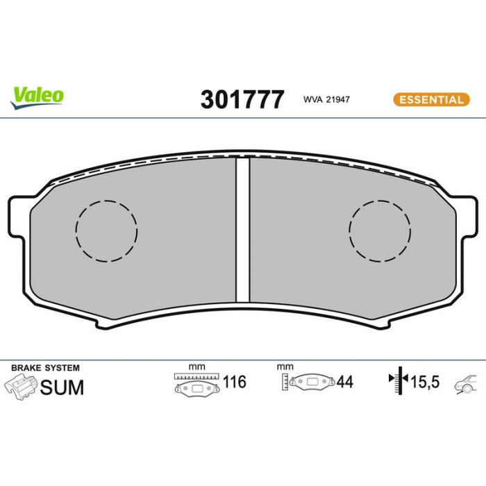 301777 Valeo Bremsbelagsatz 301777 301777 Valeo Bremsbelagsatz 301777