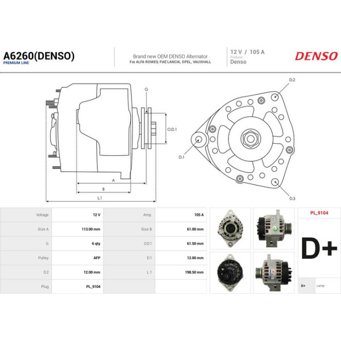 A6260(DENSO) AS-PL Lichtmaschine (Generator) A6260(DENSO)