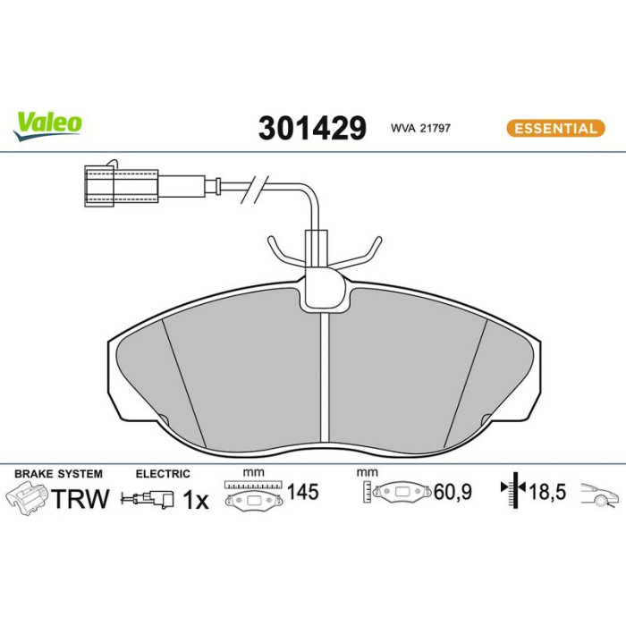 Valeo Bremsbelagsatz 301429 Valeo Bremsbelagsatz 301429
