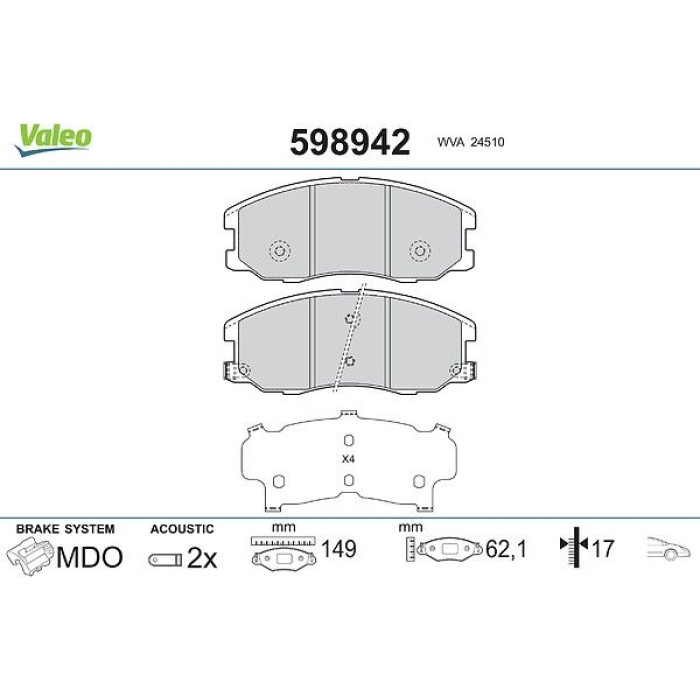Valeo Bremsbelagsatz 598942 Valeo Bremsbelagsatz 598942