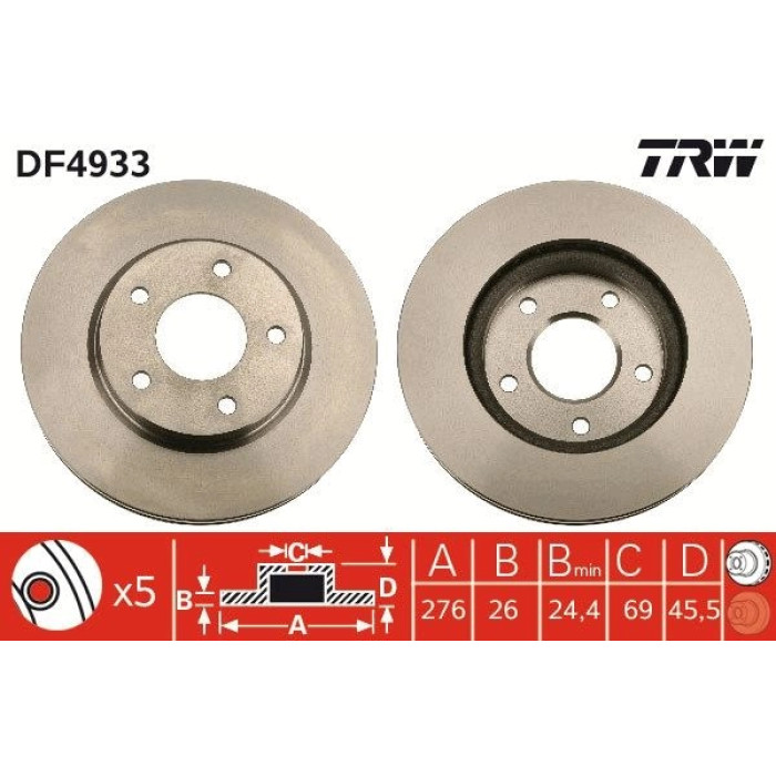 TRW Bremsscheibe Mitsubishi P. Lancer 08 DF4933 TRW Bremsscheibe Mitsubishi P. Lancer 08 DF4933