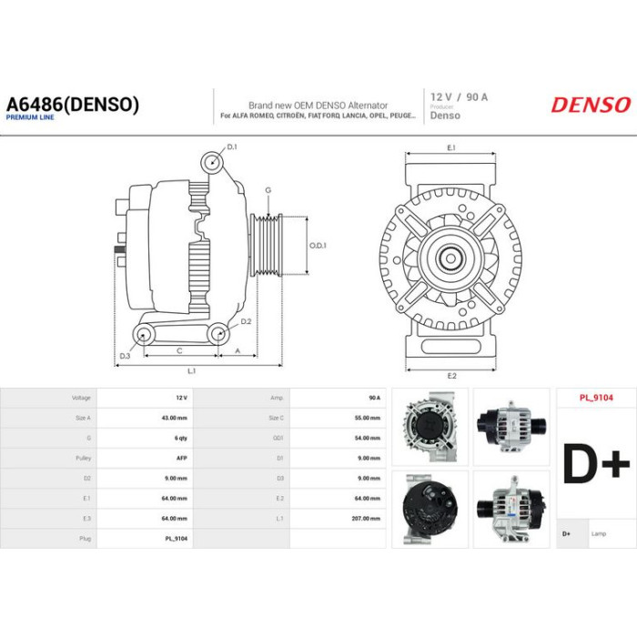 AS-PL Generator A6486(DENSO)