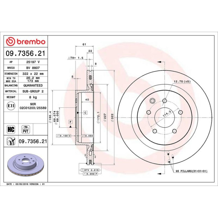 Brembo Bremsscheibe Hinterachse 09.7356.21 Brembo Bremsscheibe Hinterachse 09.7356.21