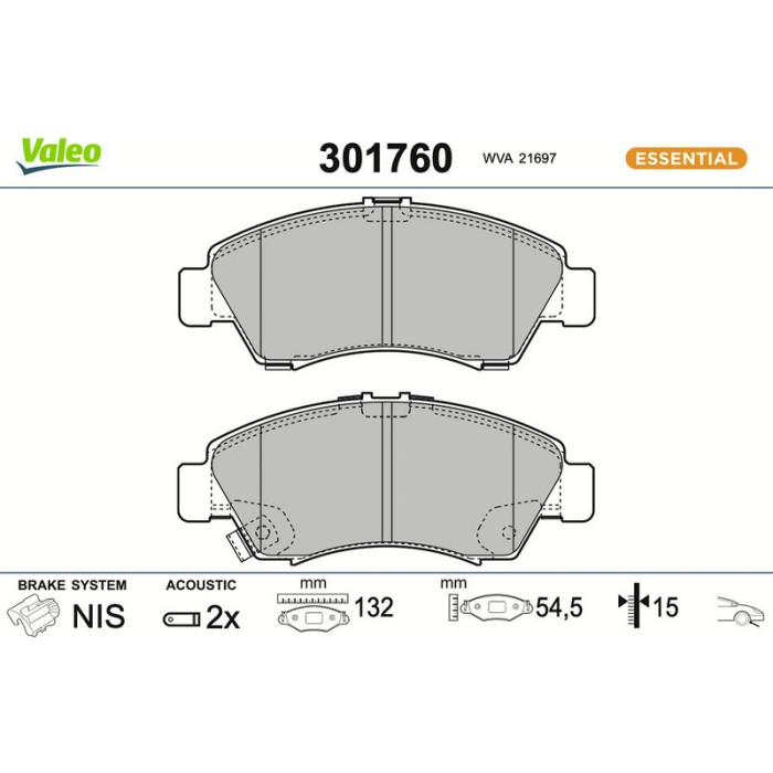 Valeo Bremsbelagsatz 301760 Valeo Bremsbelagsatz 301760