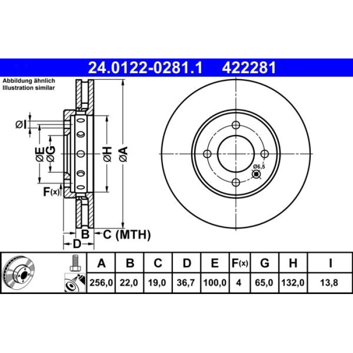 ATE Bremsscheibe VW Vorderachse Up/Skoda Citigo 11 24.0122-0281.1 ATE Bremsscheibe VW Vorderachse Up/Skoda Citigo 11 24.0122-0281.1