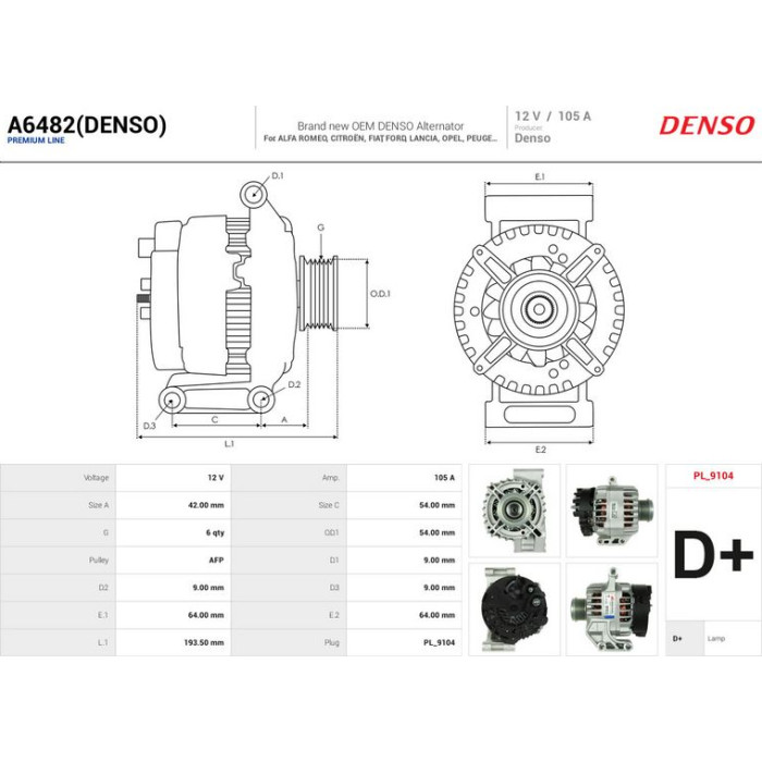 AS-PL Generator A6482(DENSO)
