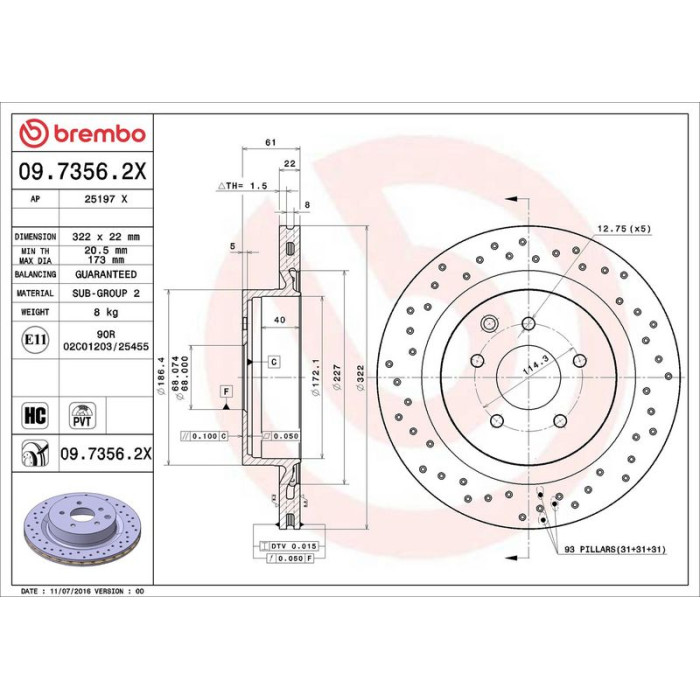 Brembo Bremsscheibe Hinterachse Xtra 09.7356.2X Brembo Bremsscheibe Hinterachse Xtra 09.7356.2X