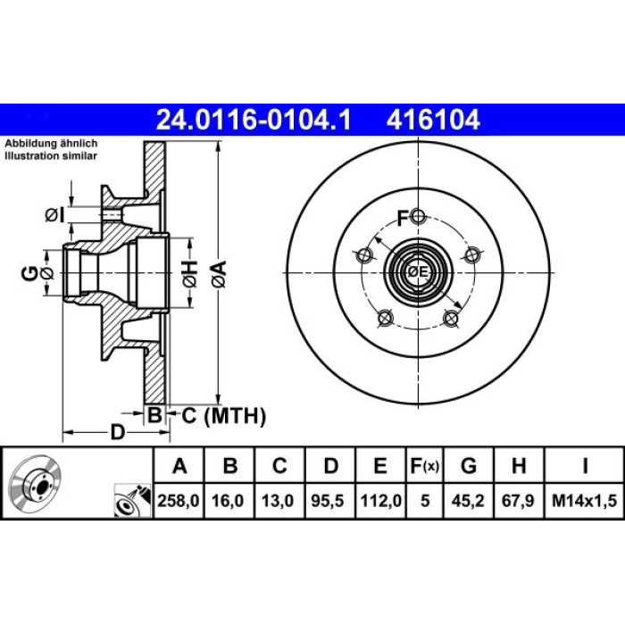 ATE Bremsscheibe VW Vorderachse T3 79-92 24.0116-0104.1 ATE Bremsscheibe VW Vorderachse T3 79-92 24.0116-0104.1