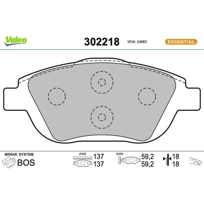 Valeo Bremsbelagsatz 302218 Valeo Bremsbelagsatz 302218