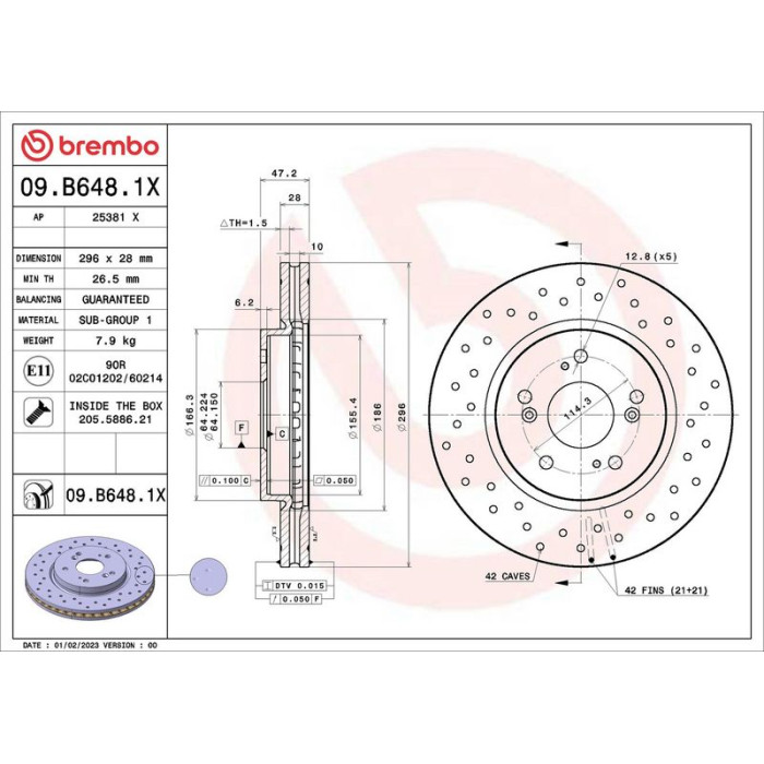 Brembo Bremsscheibe Vorderachse 09.B648.1X