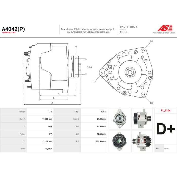 A4042(P) AS-PL Lichtmaschine (Generator) A4042(P)