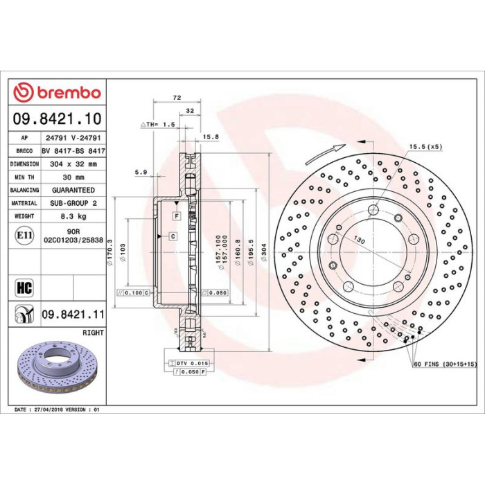 Brembo Bremsscheibe Vorderachse rechts 09.8421.11