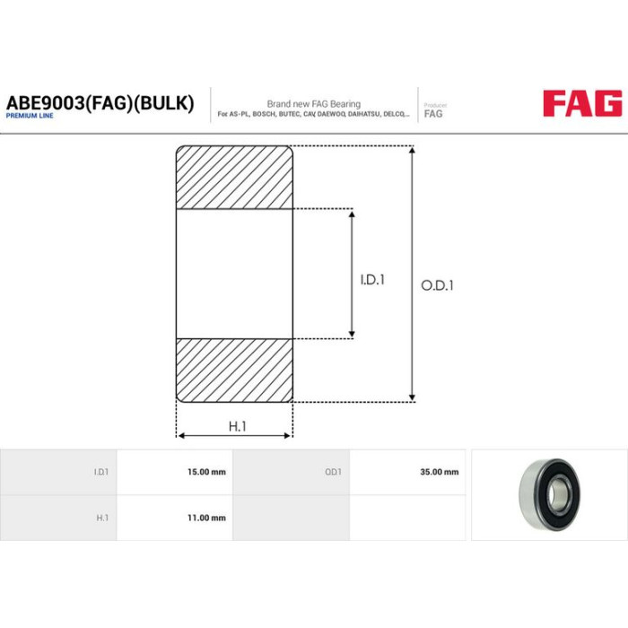 AS-PL Generatorteile ABE9003(FAG)(BULK) AS-PL Generatorteile ABE9003(FAG)(BULK)