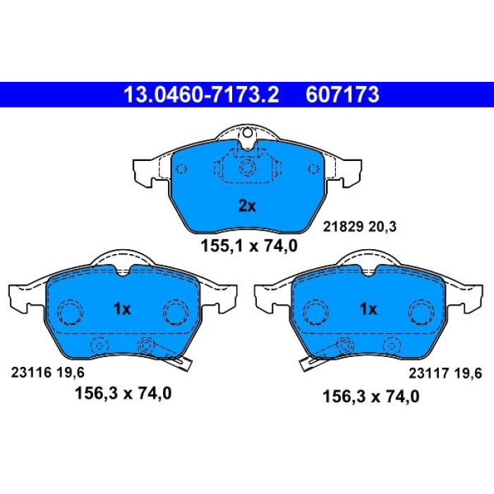 13.0460-7173.2 ATE Bremsbelagsatz Opel Vorderachse Astra/Zafira 2.0 99-05 Mit Sensor 13.0460-7173.2 13.0460-7173.2 ATE Bremsbelagsatz Opel Vorderachse Astra/Zafira 2.0 99-05 Mit Sensor 13.0460-7173.2