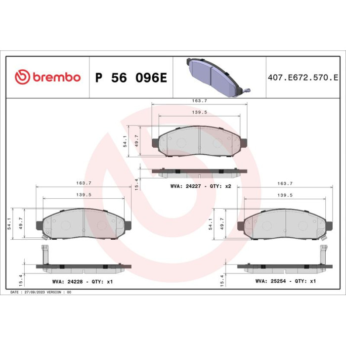 BREMBO Bremsbelagsatz, Scheibenbremse P 56 096E BREMBO Bremsbelagsatz, Scheibenbremse P 56 096E