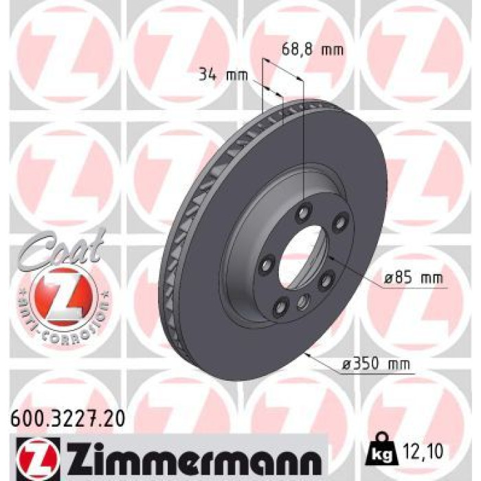 Zimmermann 17 481 045ZI Bremsscheibe Vorderachse rechts 600.3227.20 Zimmermann 17 481 045ZI Bremsscheibe Vorderachse rechts 600.3227.20