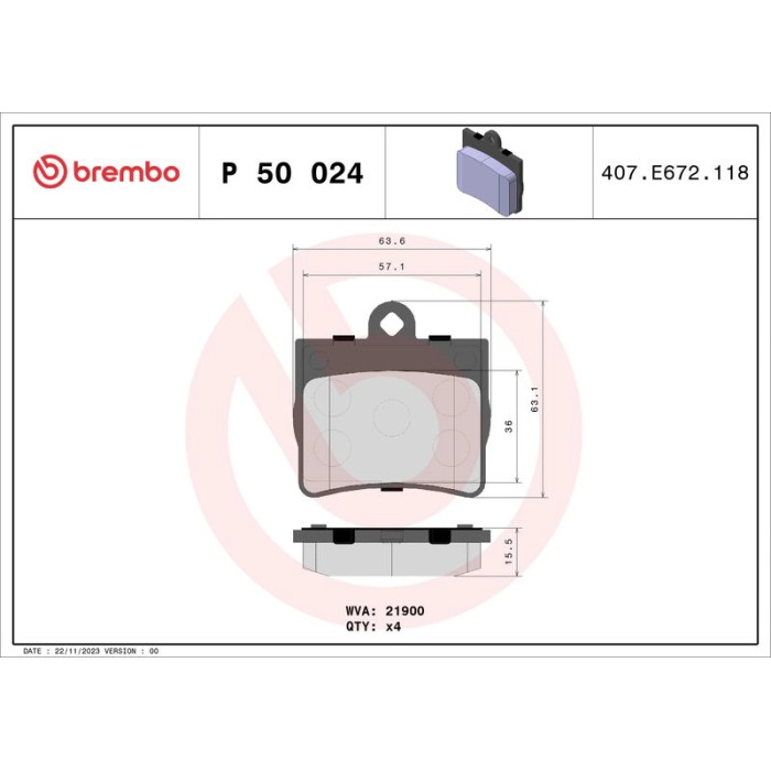 P 50 024 Brembo Prime Bremsbelagsatz Hinterachse – P 50 024 – 64 x 63 x 16 mm – Bremssystem Teves – OE Nummer 0024205120 P 50 024 Brembo Prime Bremsbelagsatz Hinterachse – P 50 024 – 64 x 63 x 16 mm – Bremssystem Teves – OE Nummer 0024205120