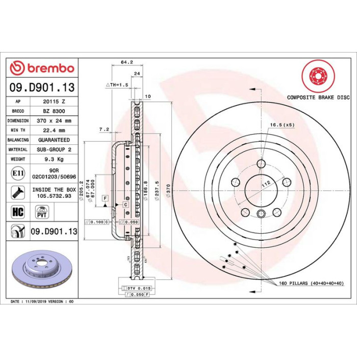 Brembo Bremsscheibe Hinterachse 09.D901.13