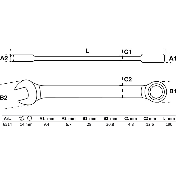 BGS Ratschenring-Maulschlüssel SW 14 mm 6514