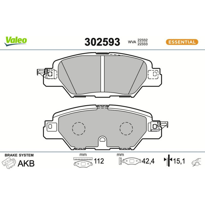 Valeo Bremsbelagsatz 302593 Valeo Bremsbelagsatz 302593