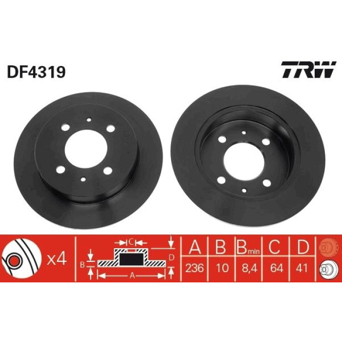 TRW Bremsscheibe Mitsubishi T. DF4319 TRW Bremsscheibe Mitsubishi T. DF4319