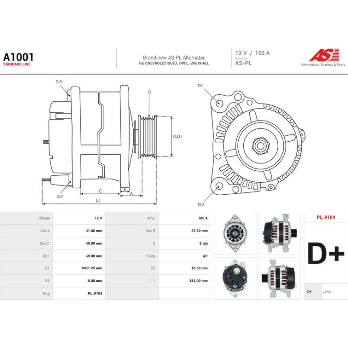 A1001 AS-PL Lichtmaschine (Generator) A1001