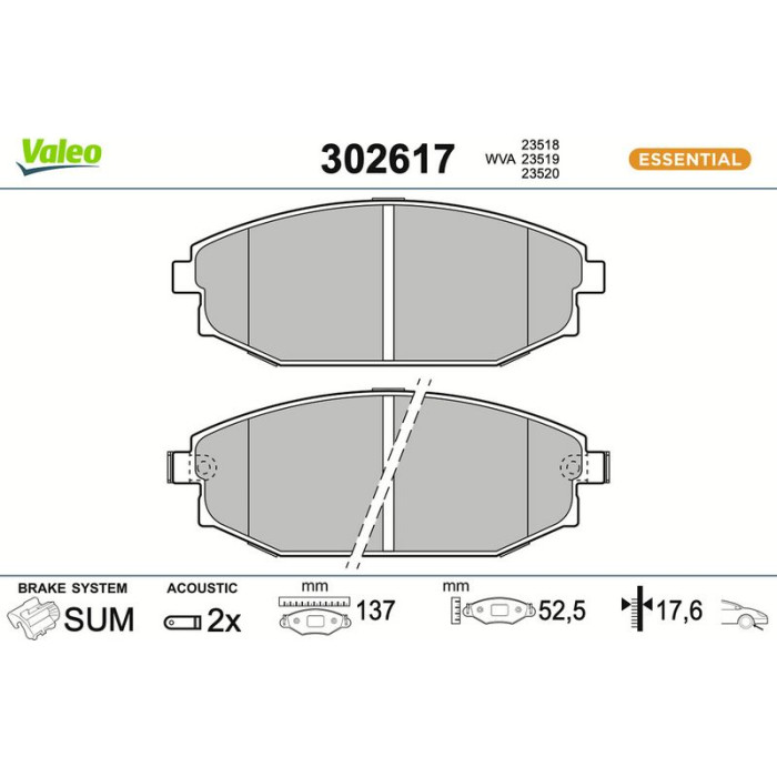 Valeo Bremsbelagsatz 302617 Valeo Bremsbelagsatz 302617