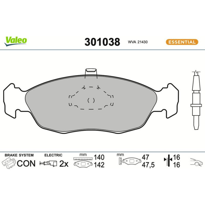 Valeo Bremsbelagsatz 301038 Valeo Bremsbelagsatz 301038