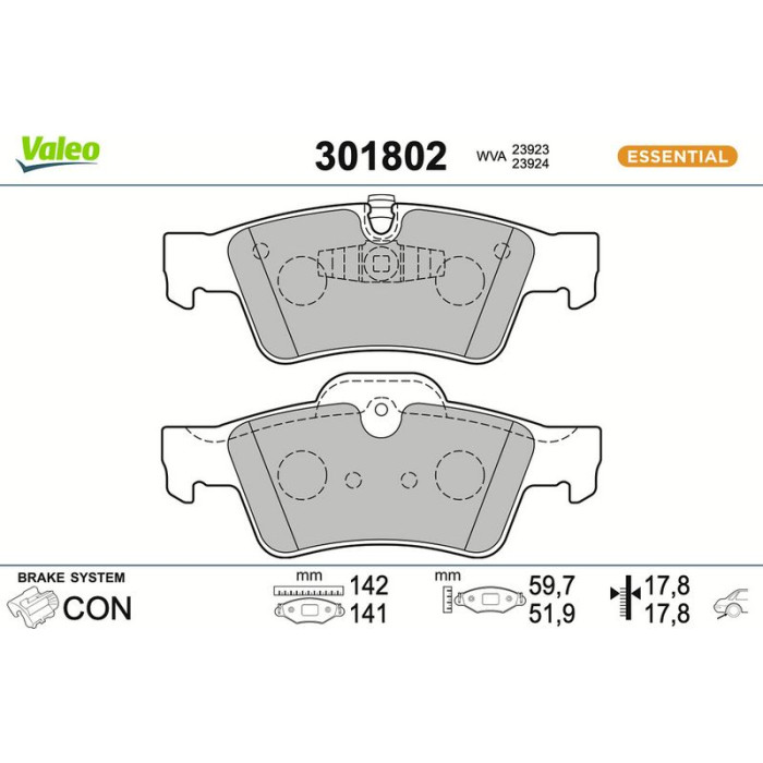 Valeo Bremsbelagsatz 301802 Valeo Bremsbelagsatz 301802