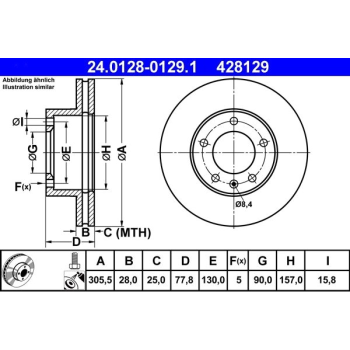 ATE Bremsscheibe Renault Vorderachse Master 98 24.0128-0129.1 ATE Bremsscheibe Renault Vorderachse Master 98 24.0128-0129.1