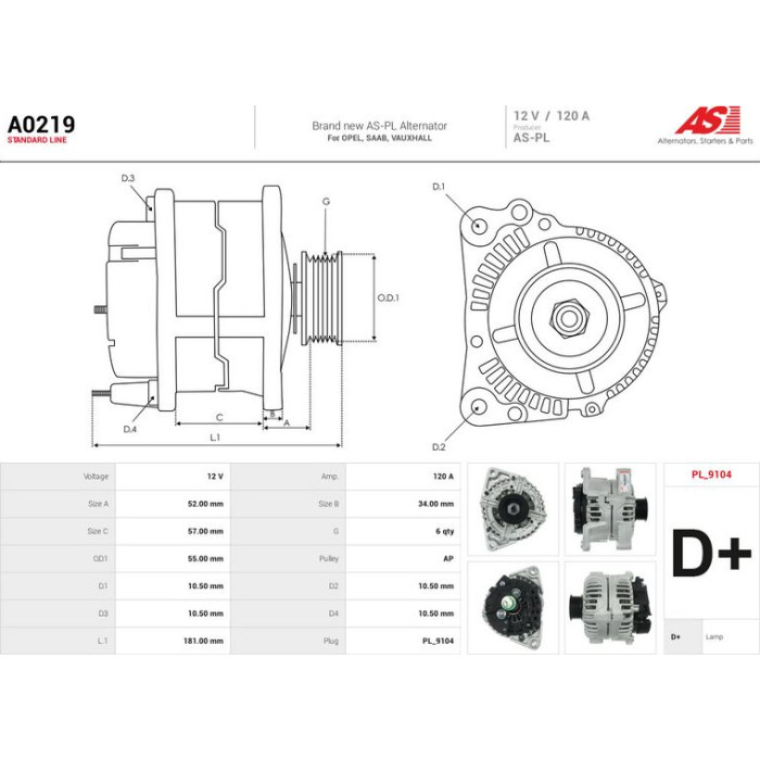 A0219 AS-PL Lichtmaschine (Generator) A0219