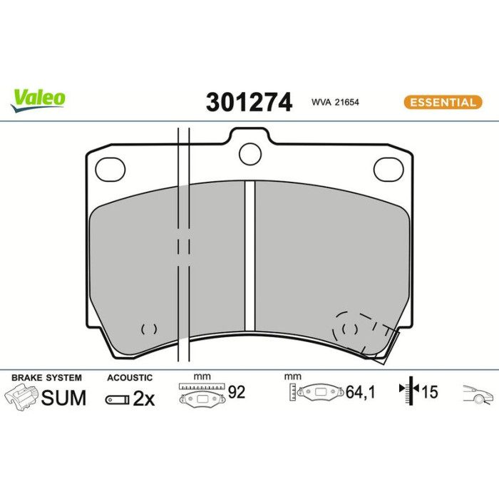 Valeo Bremsbelagsatz 301274 Valeo Bremsbelagsatz 301274