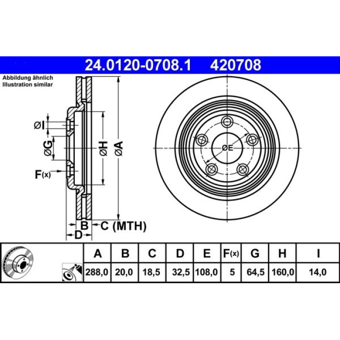 ATE Bremsscheibe Jaguar Hinterachse S-Type/Xj 2, 5-4, 2 99-09 24.0120-0708.1 ATE Bremsscheibe Jaguar Hinterachse S-Type/Xj 2, 5-4, 2 99-09 24.0120-0708.1