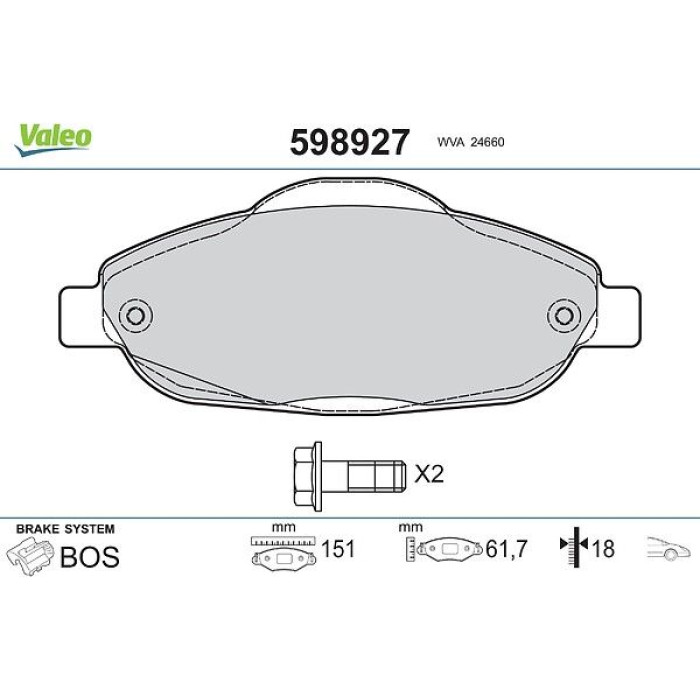 Valeo Bremsbelagsatz 598927 Valeo Bremsbelagsatz 598927