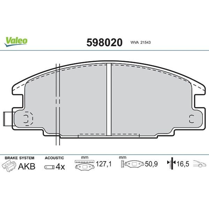 Valeo Bremsbelagsatz 598020 Valeo Bremsbelagsatz 598020