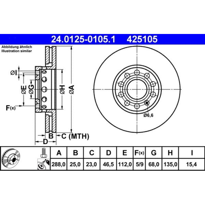 ATE Bremsscheibe VW S. A100/A4/A6/Passat 96-/A8 99 24.0125-0105.1 ATE Bremsscheibe VW S. A100/A4/A6/Passat 96-/A8 99 24.0125-0105.1