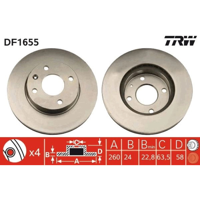 TRW Bremsscheibe Vorderachse DF1655 TRW Bremsscheibe Vorderachse DF1655