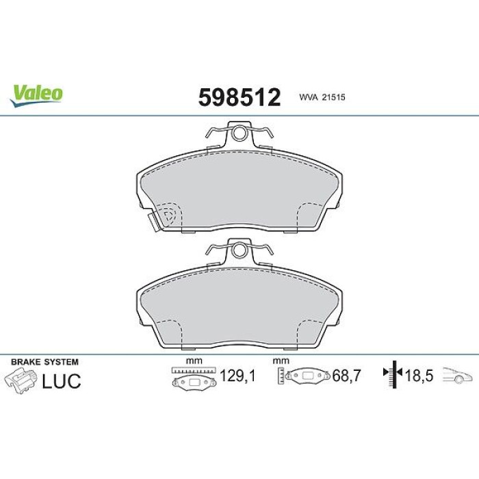 Valeo Bremsbelagsatz 598512 Valeo Bremsbelagsatz 598512