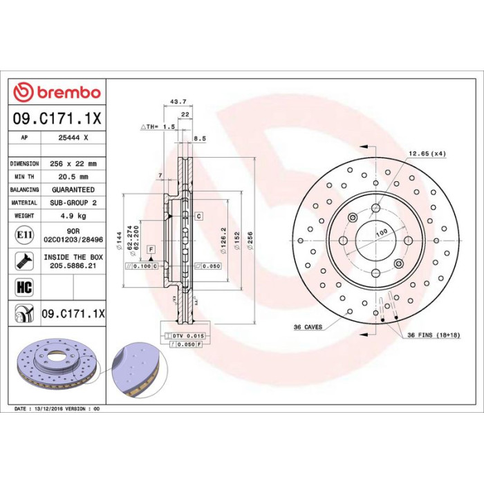 Brembo Bremsscheibe Vorderachse Xtra 09.C171.1X Brembo Bremsscheibe Vorderachse Xtra 09.C171.1X