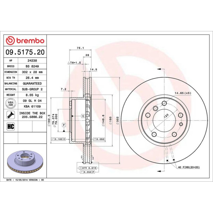 Brembo Bremsscheibe 09.5175.20 Brembo Bremsscheibe 09.5175.20