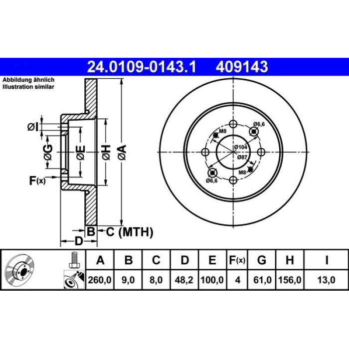 ATE Bremsscheibe Honda Hinterachse Civic 1.3-1.7 95-05 24.0109-0143.1 ATE Bremsscheibe Honda Hinterachse Civic 1.3-1.7 95-05 24.0109-0143.1