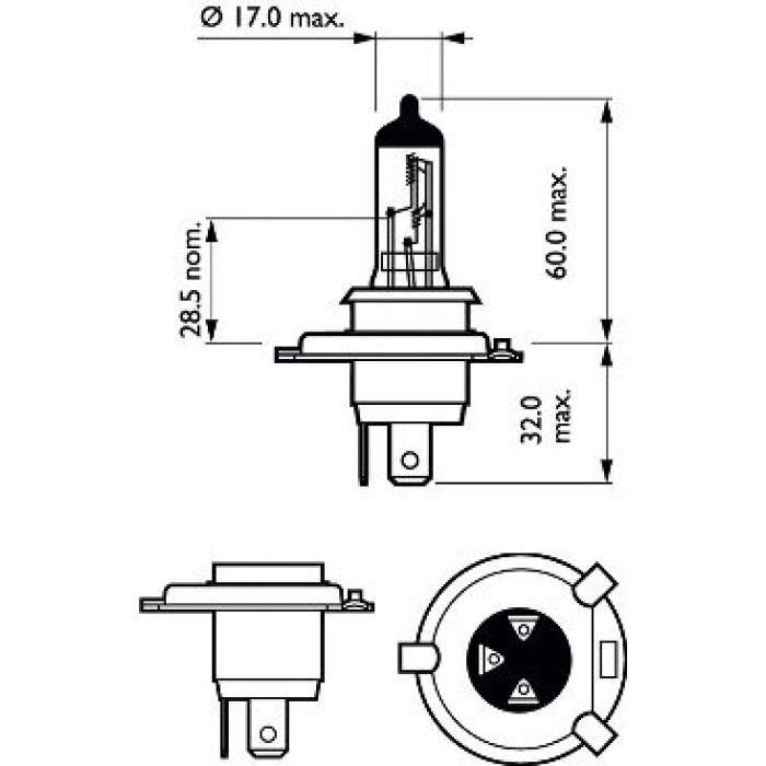 12342PRC2 PHILIPS H4 Halogenlampe Vision 12 V 60/55 W P43t-38 +30%, 2 Stück - 12342PRC2 - l