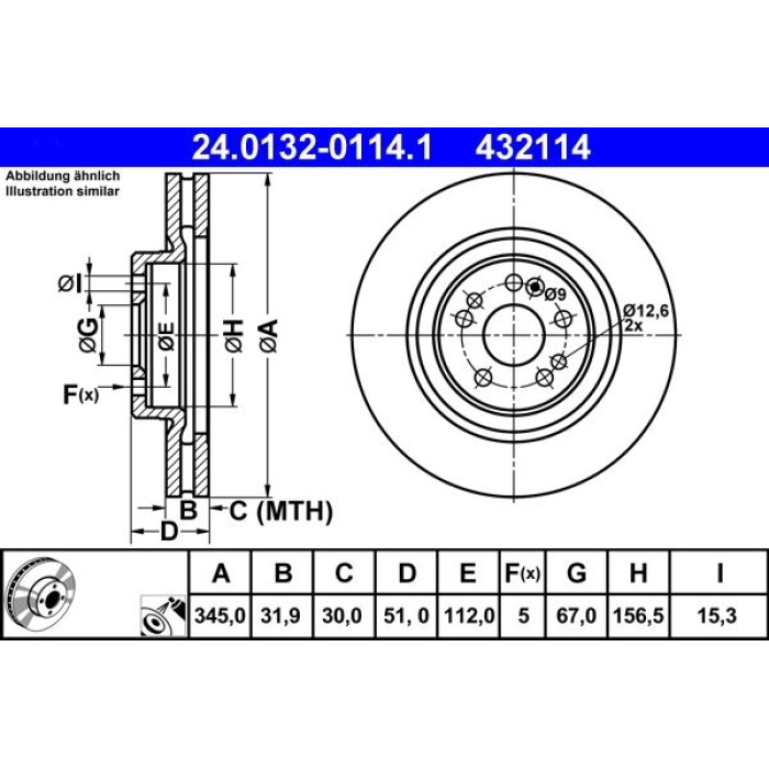 ATE Bremsscheibe Mercedes-Benz Vorderachse W163 98-05 24.0132-0114.1 ATE Bremsscheibe Mercedes-Benz Vorderachse W163 98-05 24.0132-0114.1