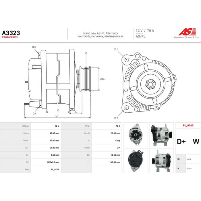 A3323 AS-PL Lichtmaschine (Generator) A3323 A3323 AS-PL Lichtmaschine (Generator) A3323