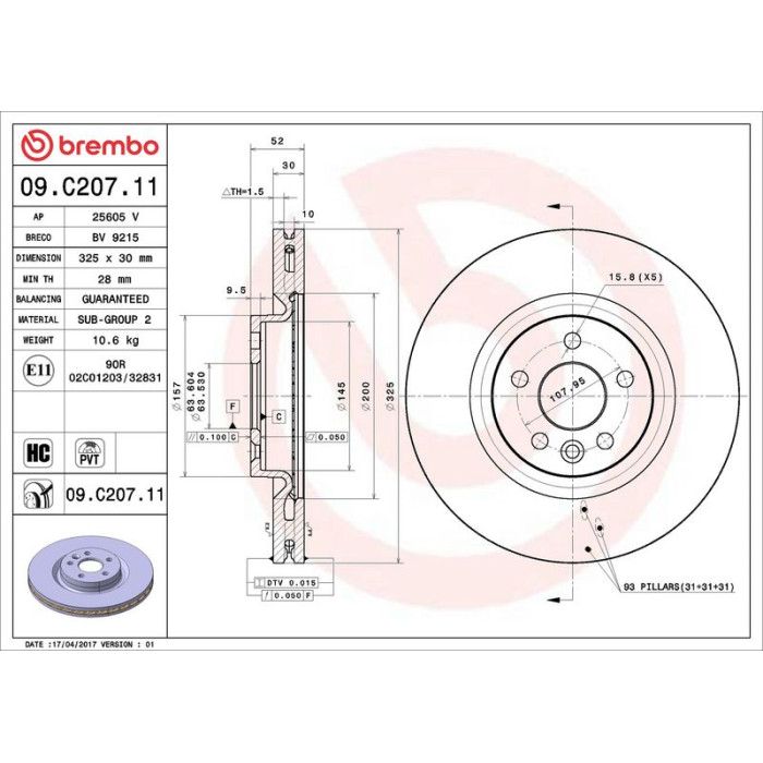 Brembo Bremsscheibe Vorderachse 09.C207.11 Brembo Bremsscheibe Vorderachse 09.C207.11