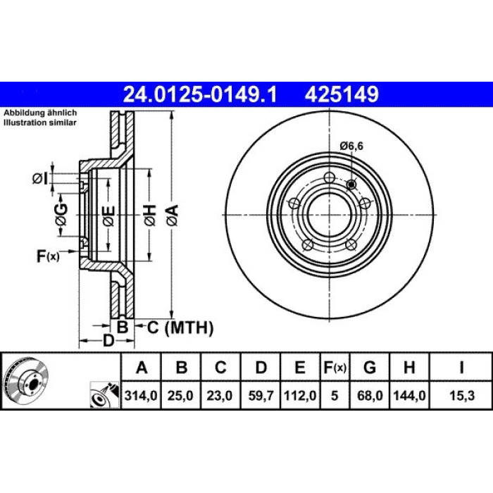 ATE Bremsscheibe VW S. A6 04 24.0125-0149.1 ATE Bremsscheibe VW S. A6 04 24.0125-0149.1