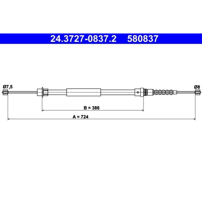 ATE Handbremsseil 24.3727-0837.2 ATE Handbremsseil 24.3727-0837.2